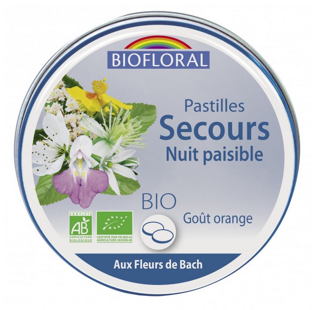 Biofloral Fleurs de Bach Secours Nuit Paisible Bio Pastilles Orange 50g